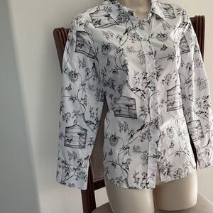 Talbots Black and White Floral Print Shirt